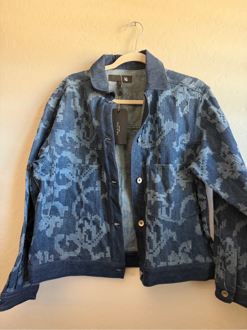 rag & bone Blue Patterned Denim Jacket